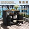 Costway Patio Rattan Storage Cabinet with Acacia Wood Countertop Open Shelf 2 Door Cabinet Black/Mix Brown